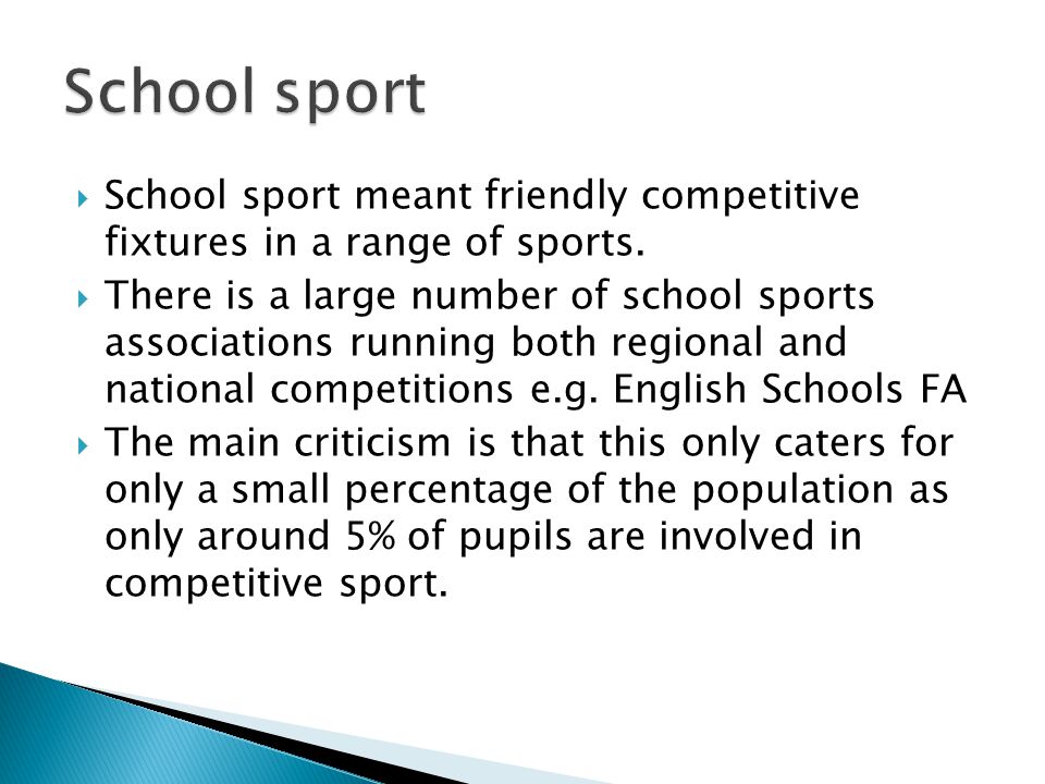  School sport meant friendly competitive fixtures in a range of sports.