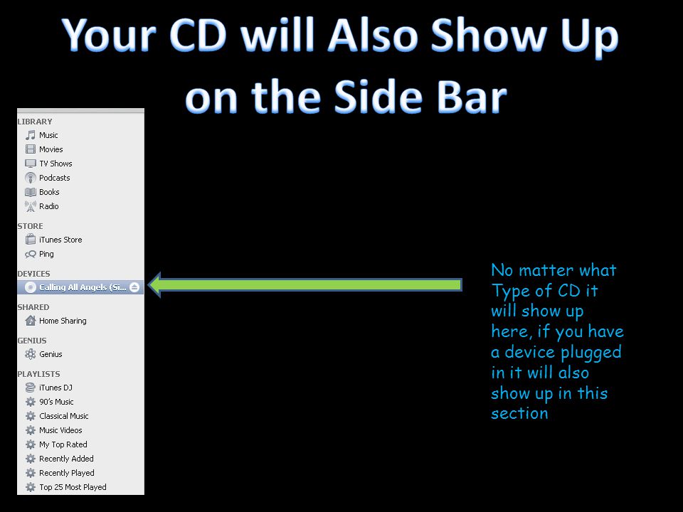 No matter what Type of CD it will show up here, if you have a device plugged in it will also show up in this section