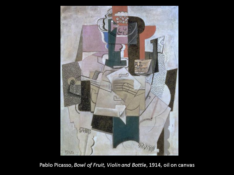 Pablo Picasso, Bowl of Fruit, Violin and Bottle, 1914, oil on canvas