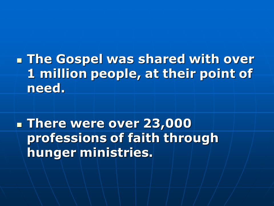 The Gospel was shared with over 1 million people, at their point of need.
