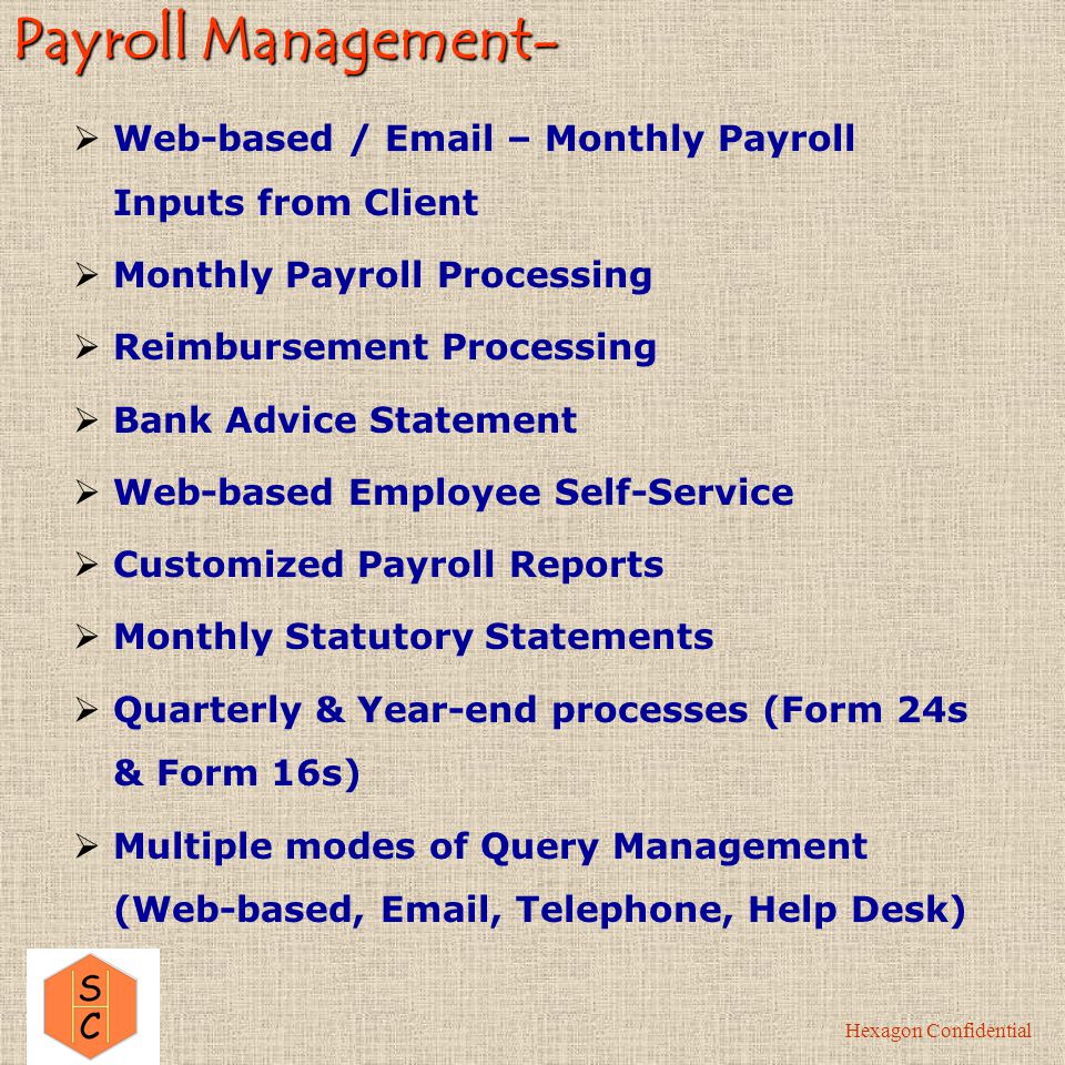 HR Outsourcing Offerings- Hexagon Confidential HR Outsourcing Payroll Management Statutory Management