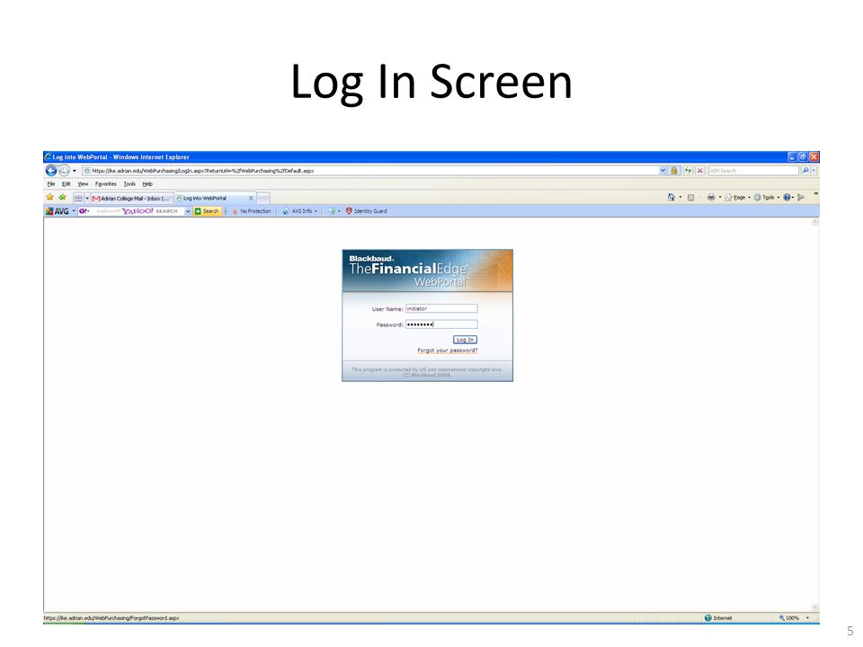 Log In Screen 5