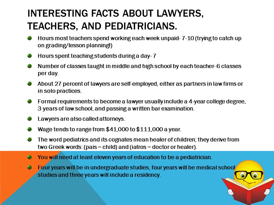INTERESTING FACTS ABOUT LAWYERS, TEACHERS, AND PEDIATRICIANS.