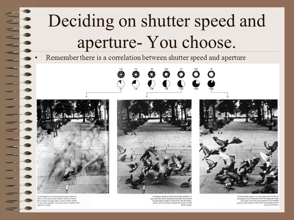 Deciding on shutter speed and aperture- You choose.