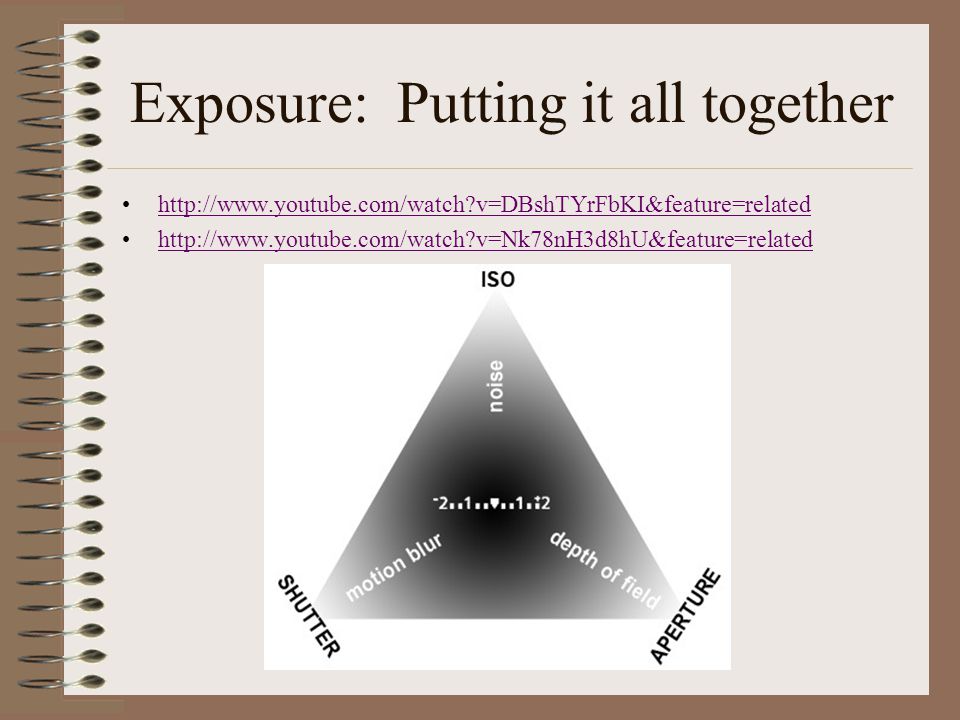 Exposure: Putting it all together   v=DBshTYrFbKI&feature=related   v=Nk78nH3d8hU&feature=related