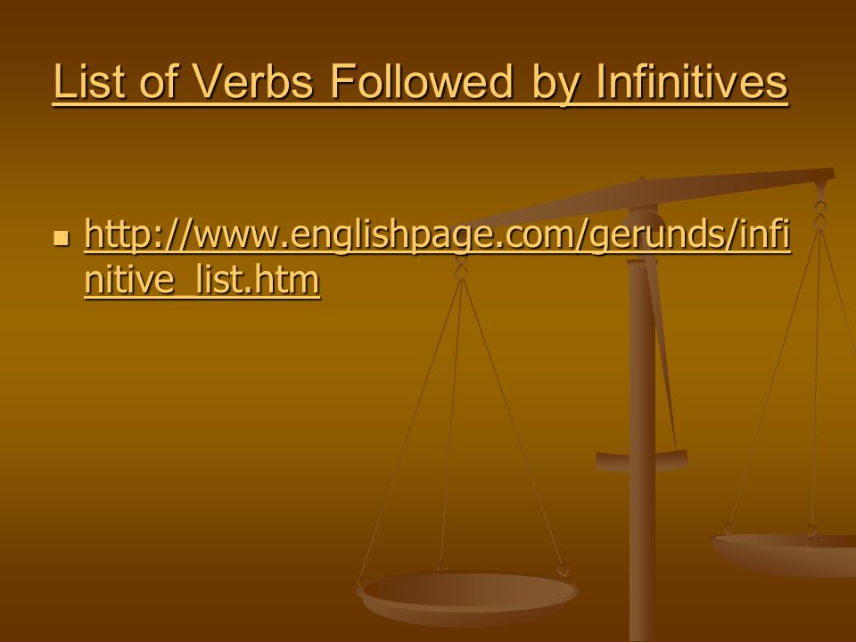 List of Verbs Followed by Infinitives List of Verbs Followed by Infinitives   nitive_list.htm   nitive_list.htm   nitive_list.htm   nitive_list.htm