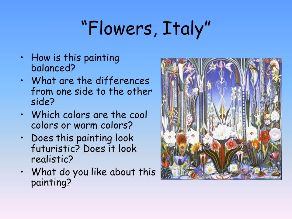 Flowers, Italy How is this painting balanced.