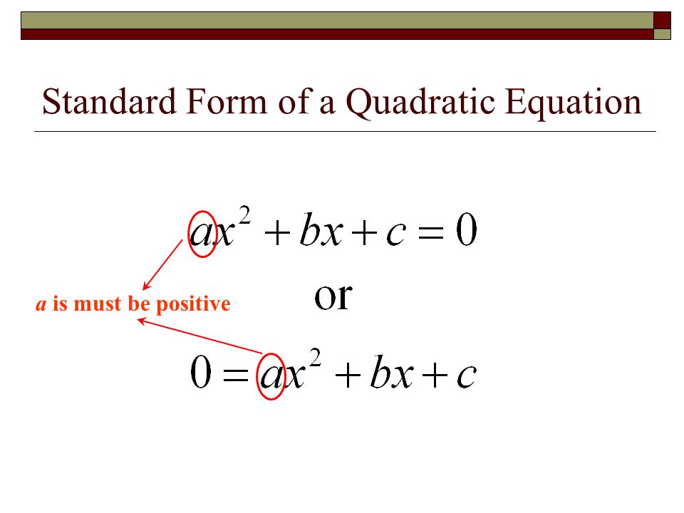 Standard Form of a Quadratic Equation a is must be positive