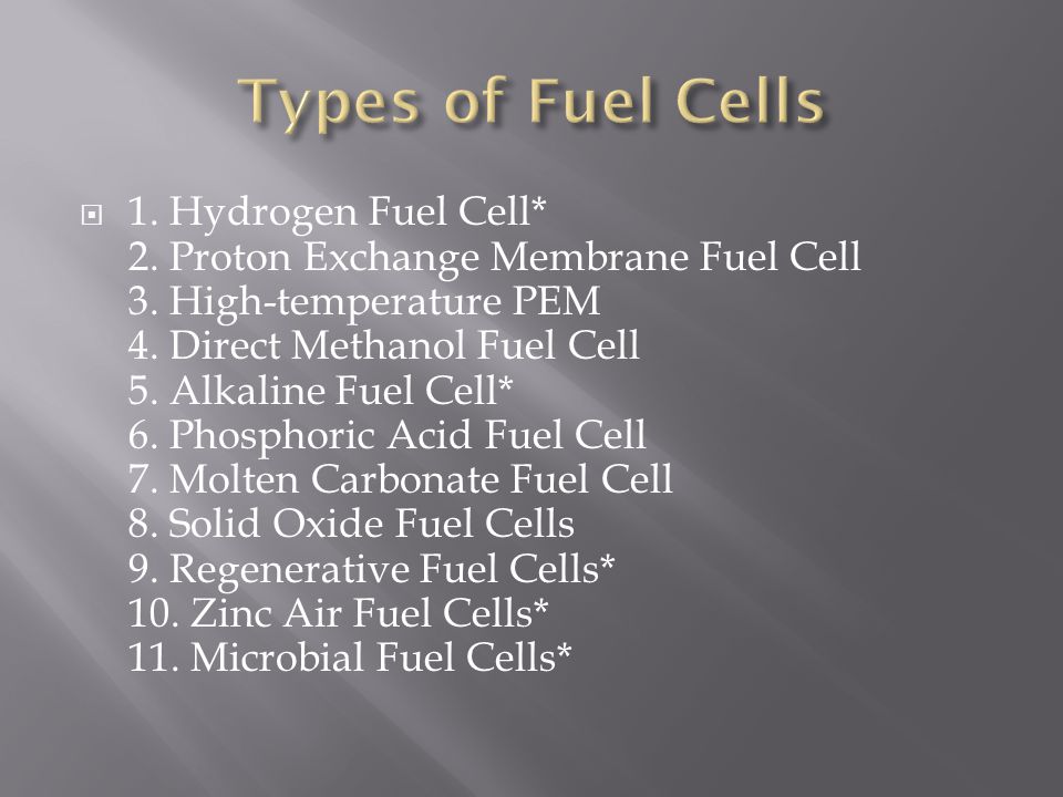  1. Hydrogen Fuel Cell* 2. Proton Exchange Membrane Fuel Cell 3.