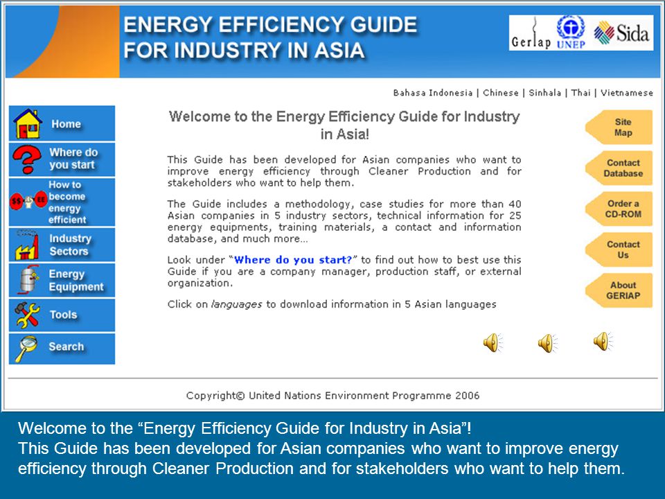 Welcome to the Energy Efficiency Guide for Industry in Asia .