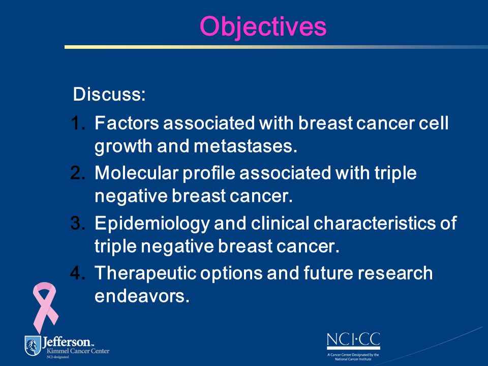 Objectives Discuss: 1.Factors associated with breast cancer cell growth and metastases.