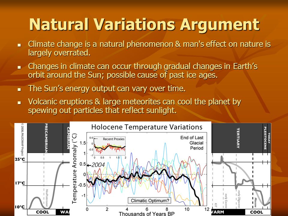 Natural Variations Argument Climate change is a natural phenomenon & man s effect on nature is largely overrated.