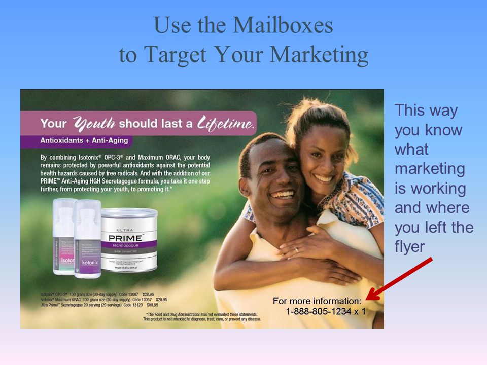 Use the Mailboxes to Target Your Marketing This way you know what marketing is working and where you left the flyer