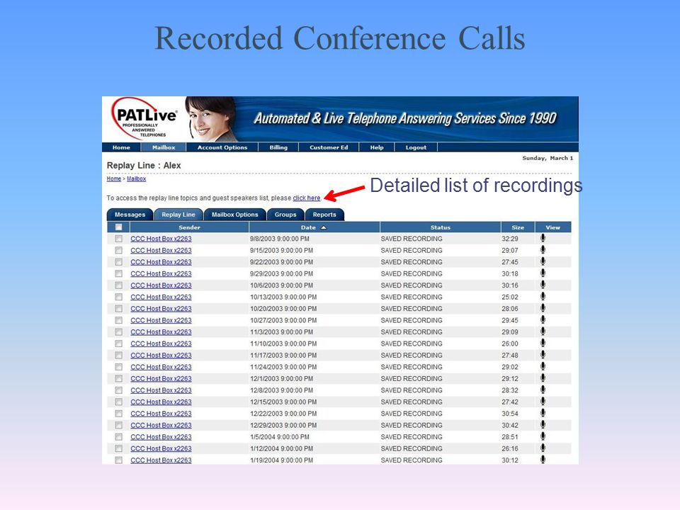 Recorded Conference Calls Detailed list of recordings