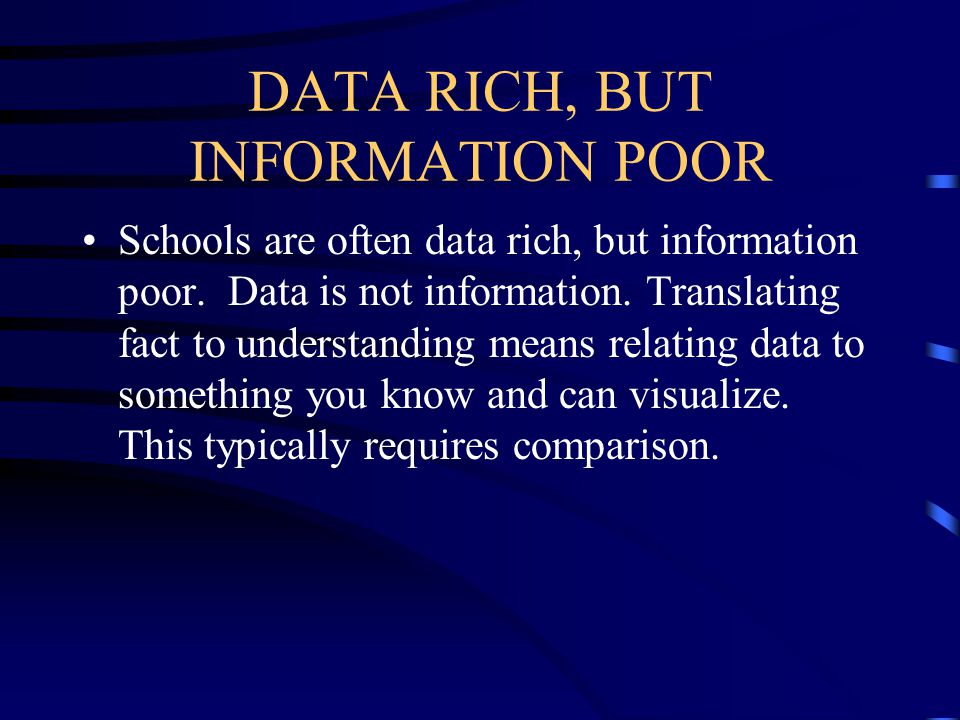 DATA RICH, BUT INFORMATION POOR Schools are often data rich, but information poor.