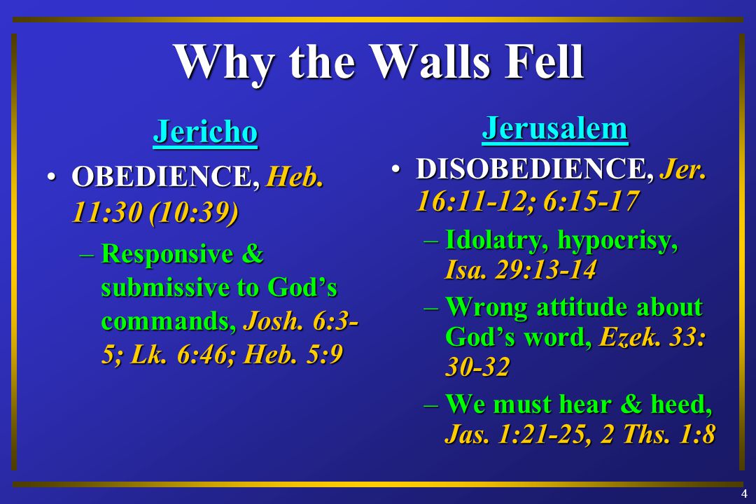 Jericho OBEDIENCE, Heb. 11:30 (10:39)OBEDIENCE, Heb.