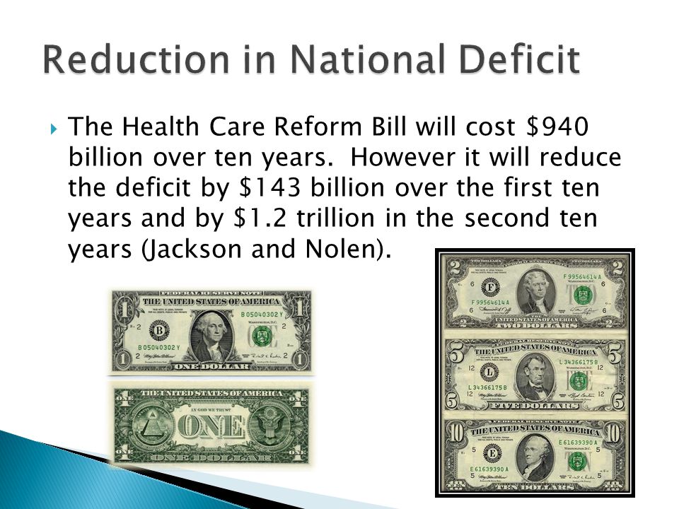  The Health Care Reform Bill will cost $940 billion over ten years.