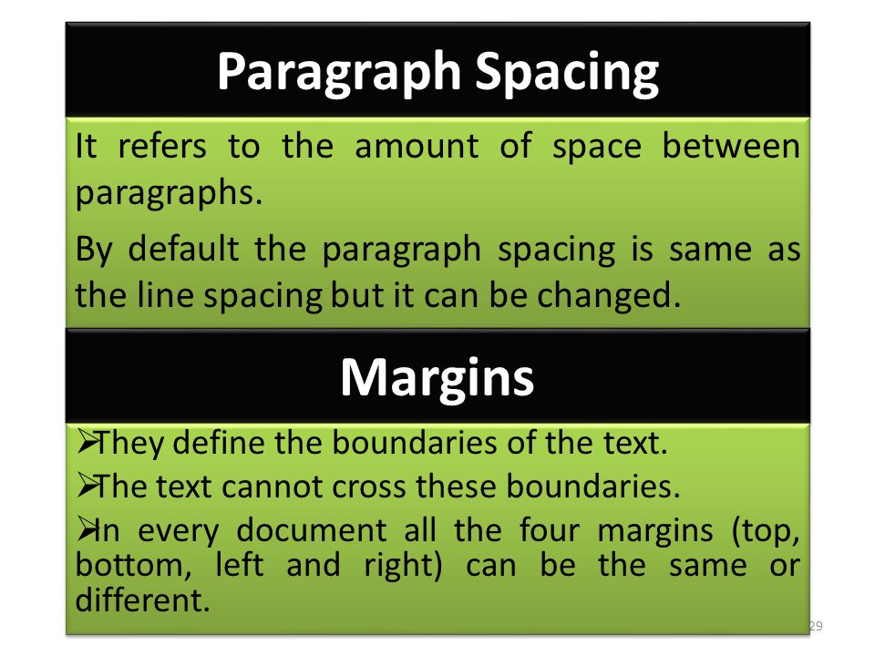 Paragraph Spacing It refers to the amount of space between paragraphs.