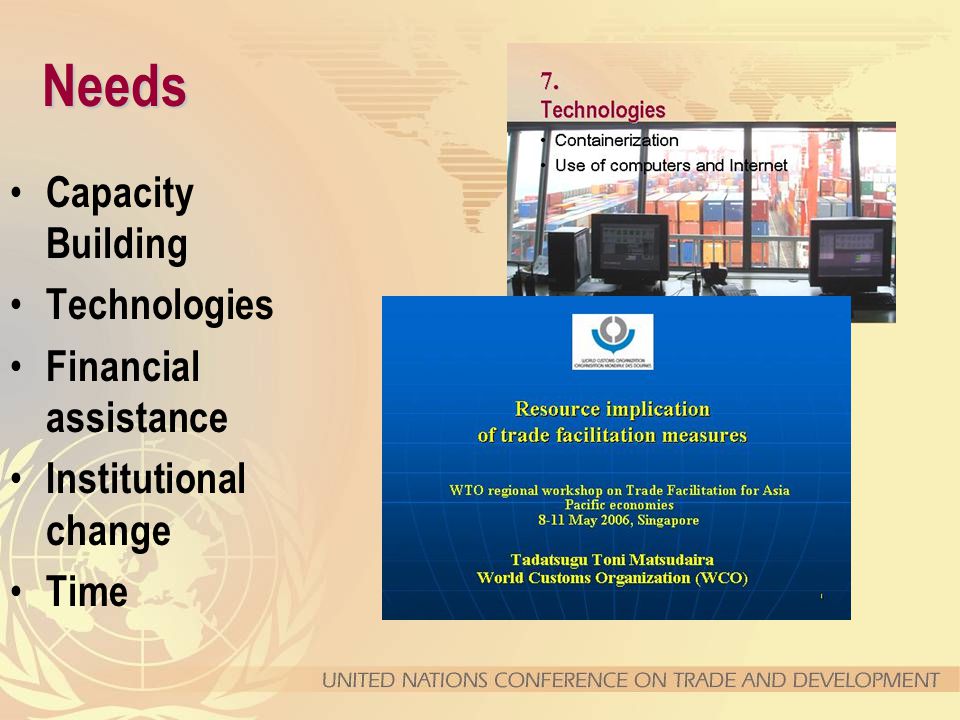 Needs Capacity Building Technologies Financial assistance Institutional change Time
