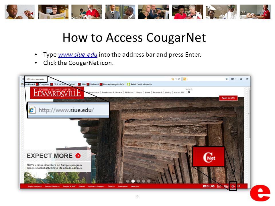 2 How to Access CougarNet Type   into the address bar and press Enter.  Click the CougarNet icon.