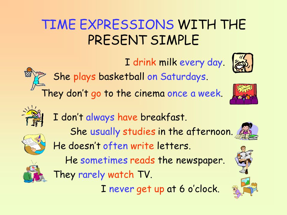 TIME EXPRESSIONS WITH THE PRESENT SIMPLE I drink milk every day.