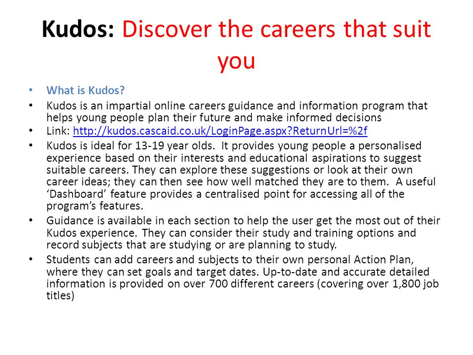 Kudos: Discover the careers that suit you What is Kudos.