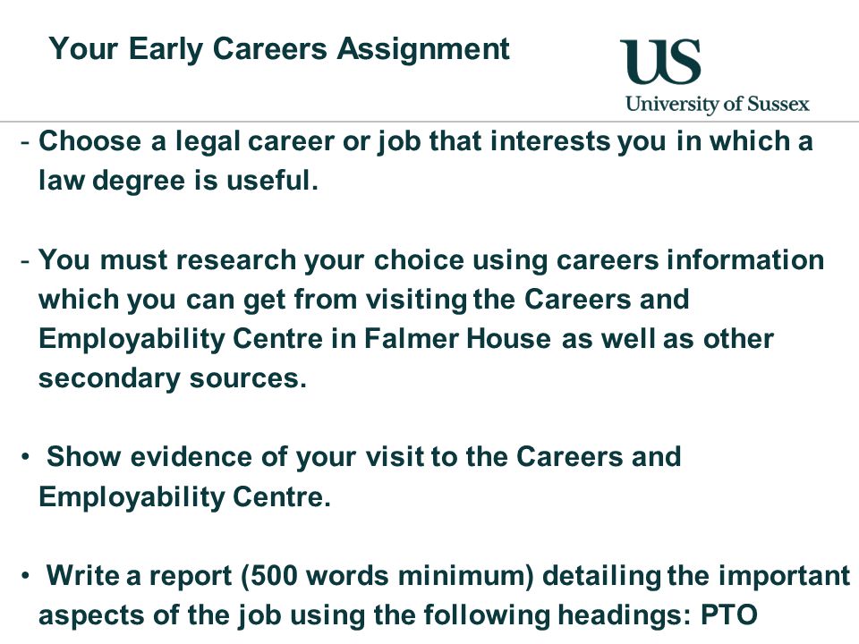 Your Early Careers Assignment -Choose a legal career or job that interests you in which a law degree is useful.