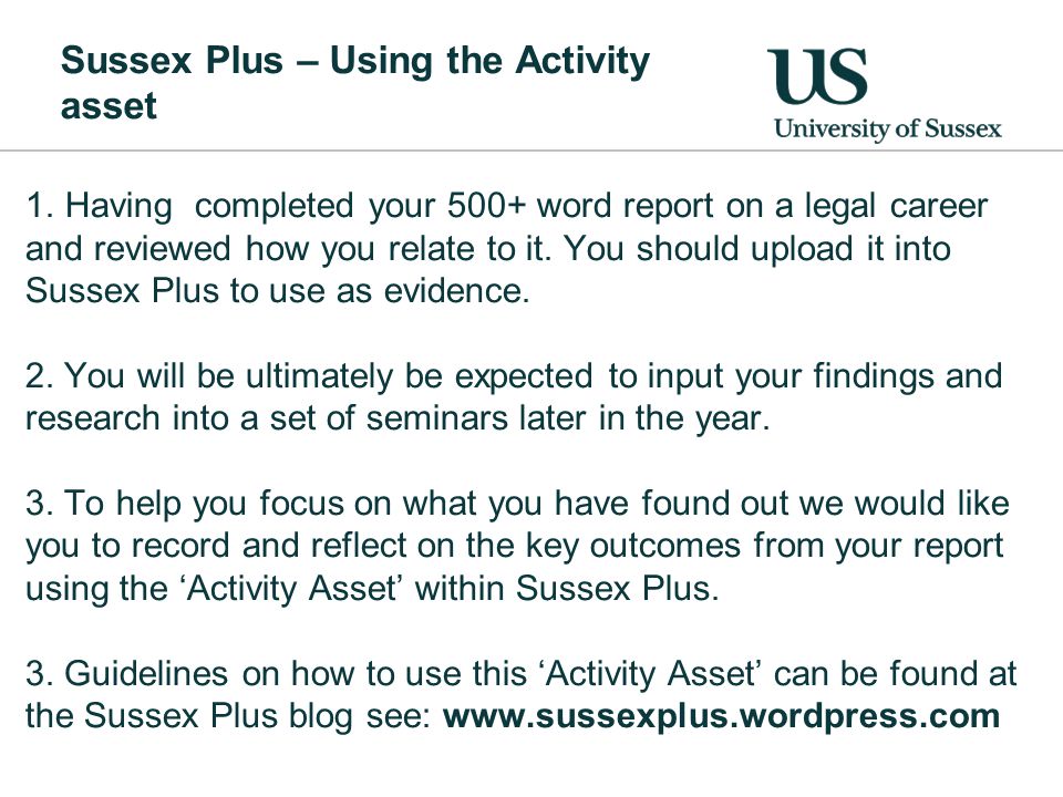 Sussex Plus – Using the Activity asset 1.