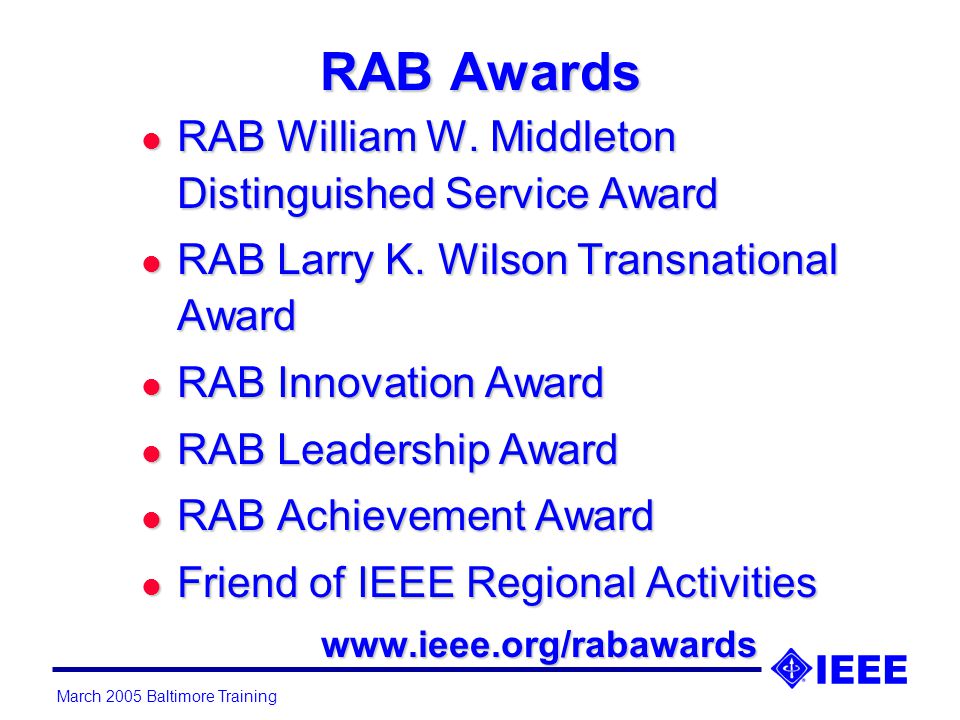 March 2005 Baltimore Training RAB Awards l RAB William W.