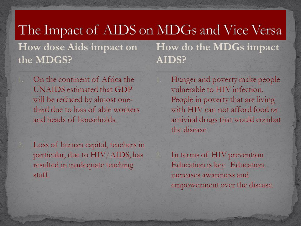 How dose Aids impact on the MDGS. 1.