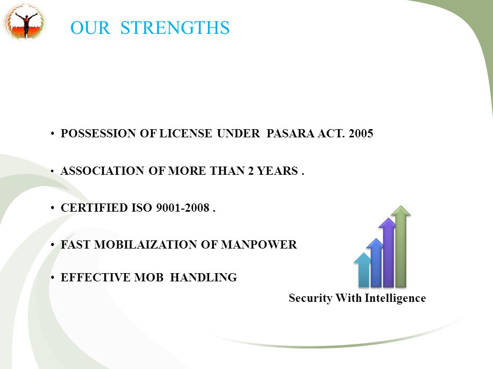 OUR STRENGTHS POSSESSION OF LICENSE UNDER PASARA ACT.