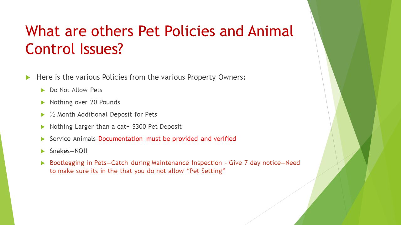 What are others Pet Policies and Animal Control Issues.