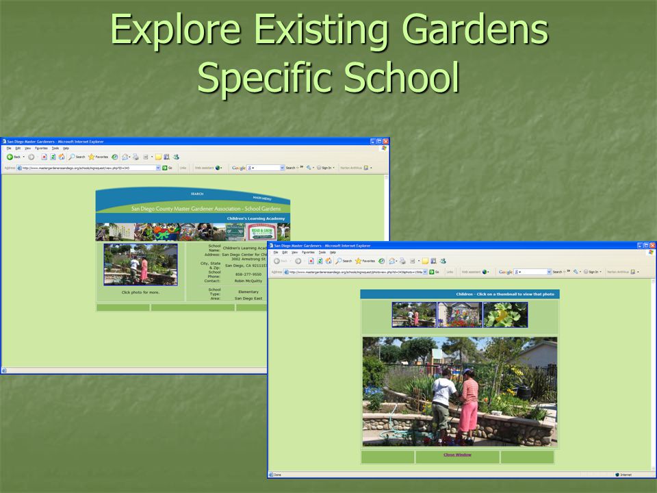 Explore Existing Gardens Specific School