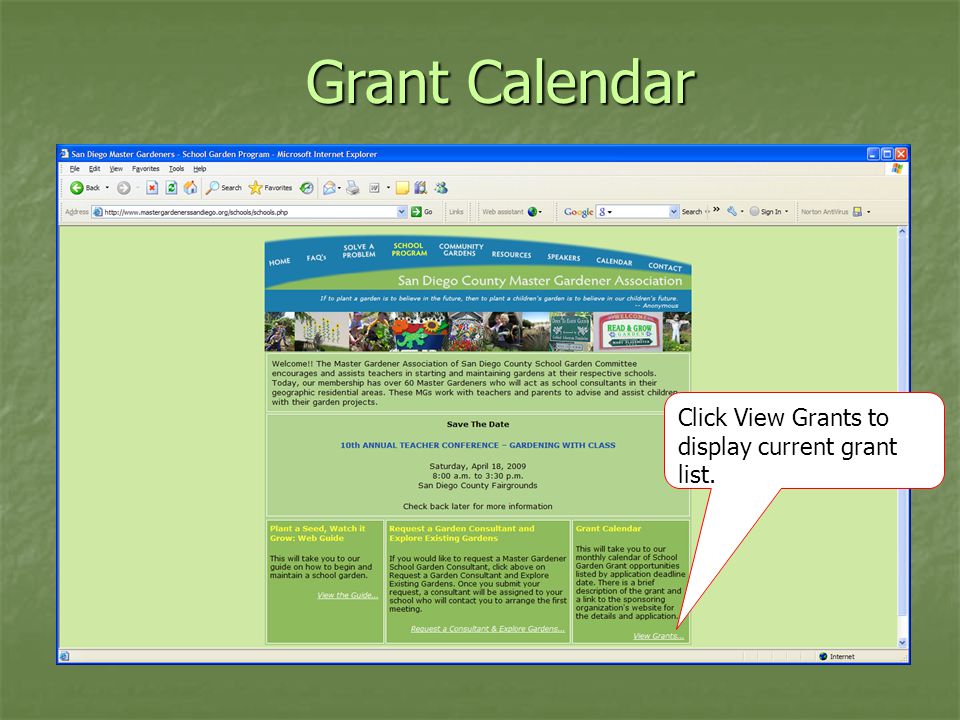Grant Calendar Click View Grants to display current grant list.