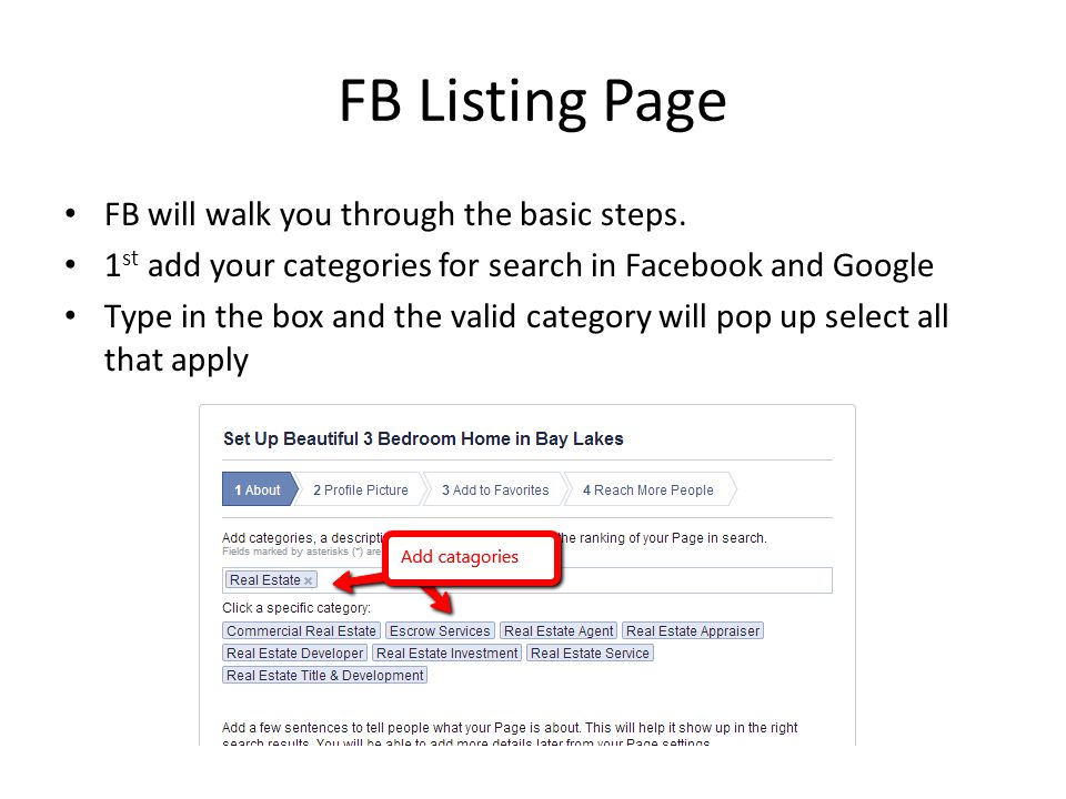 FB Listing Page FB will walk you through the basic steps.
