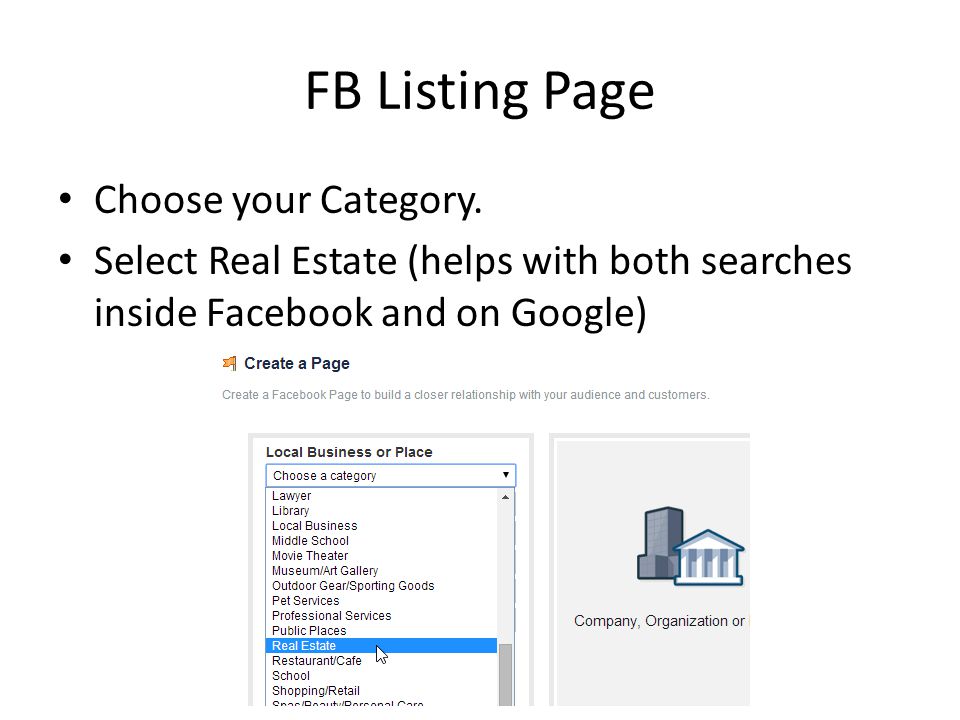FB Listing Page Choose your Category.