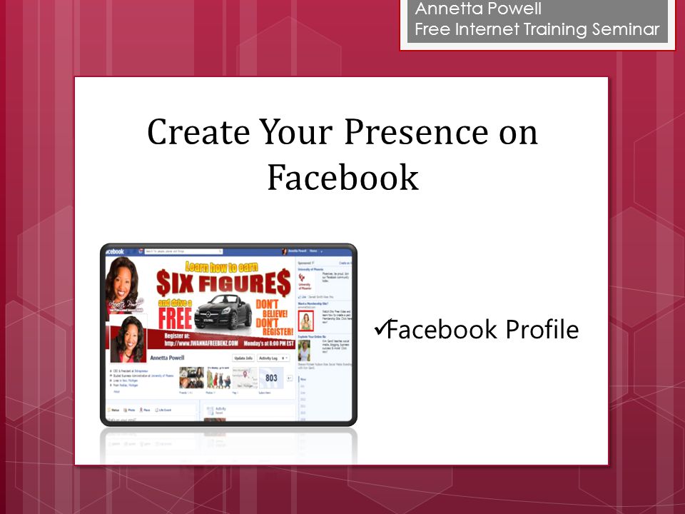 Annetta Powell Free Internet Training Seminar Create Your Presence on Facebook Facebook Profile