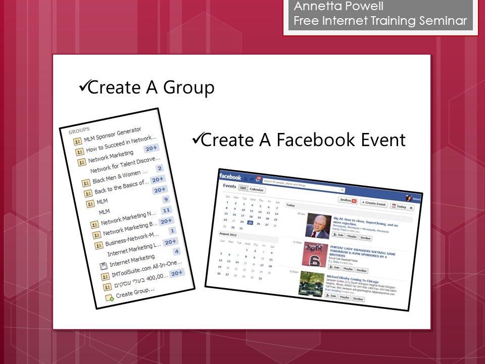 Annetta Powell Free Internet Training Seminar Create A Group Create A Facebook Event