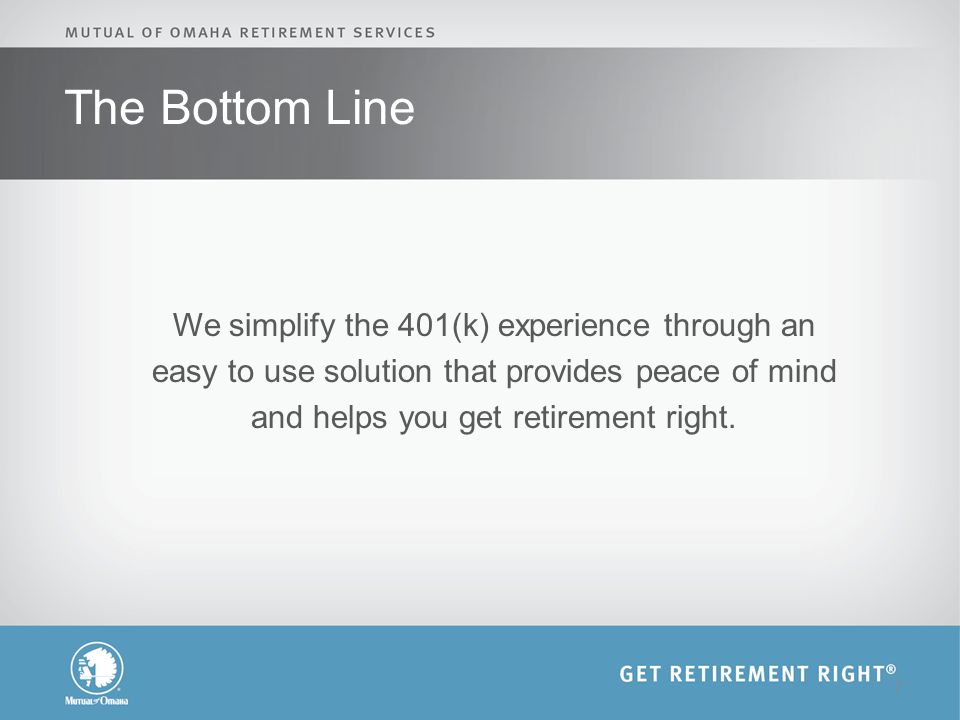The Bottom Line We simplify the 401(k) experience through an easy to use solution that provides peace of mind and helps you get retirement right.