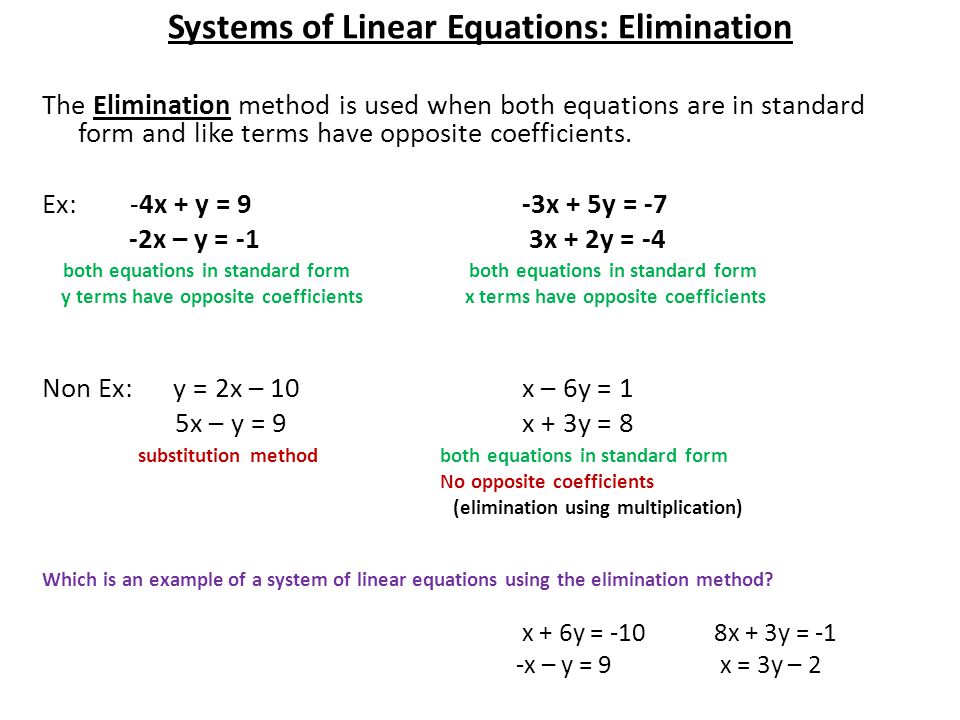 Tutorial On Elimination Method Systems Of Equations Talkchannels Equations Elimination The Method Warm Up Solve Each With Subsution 2x Y 6 3x 5 4y 4