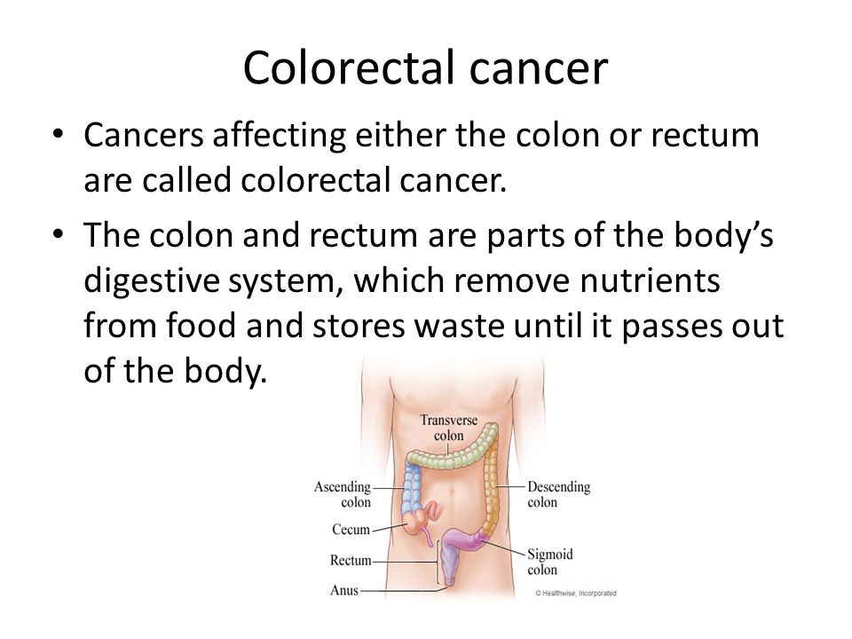 Cancers affecting either the colon or rectum are called colorectal cancer.