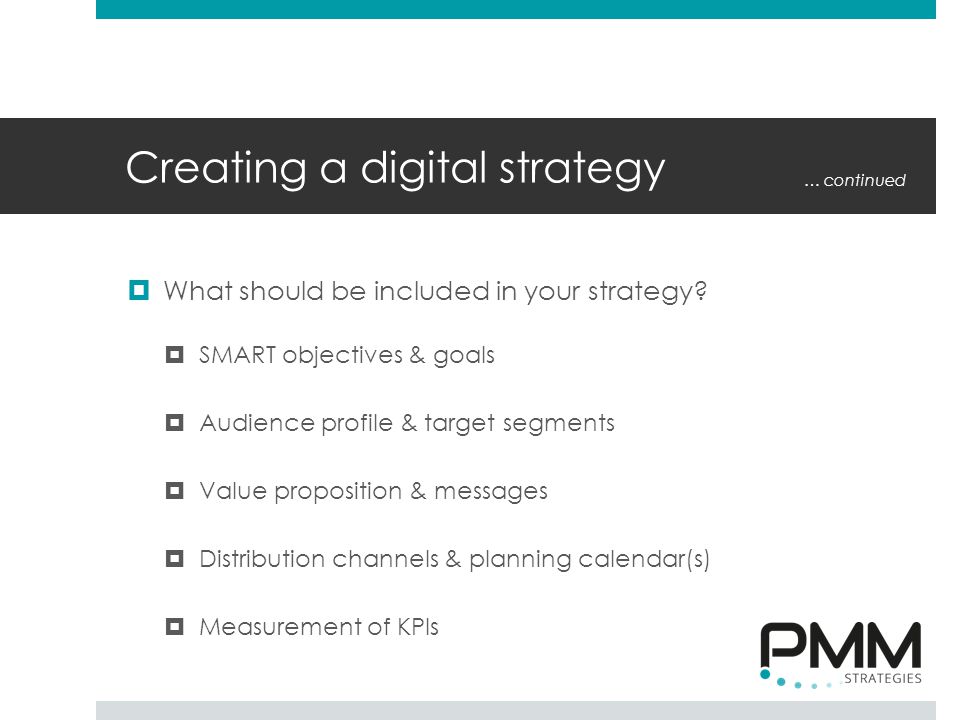 Creating a digital strategy  What should be included in your strategy.