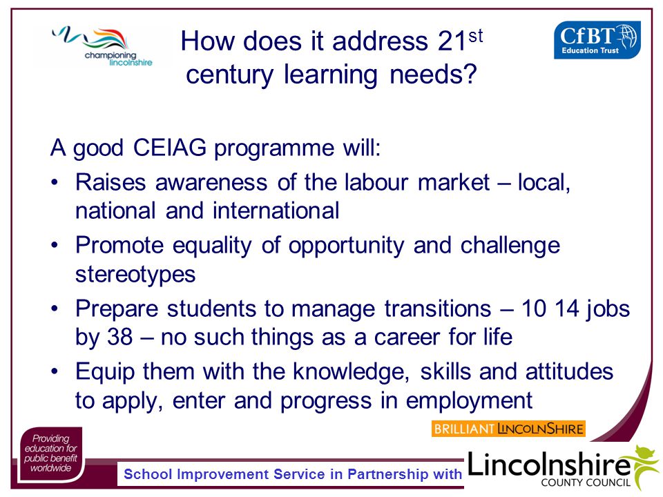School Improvement Service in Partnership with How does it address 21 st century learning needs.
