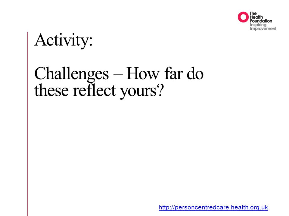 Activity: Challenges – How far do these reflect yours