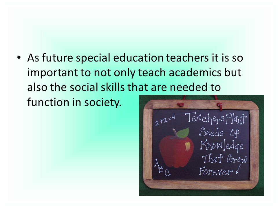 As future special education teachers it is so important to not only teach academics but also the social skills that are needed to function in society.