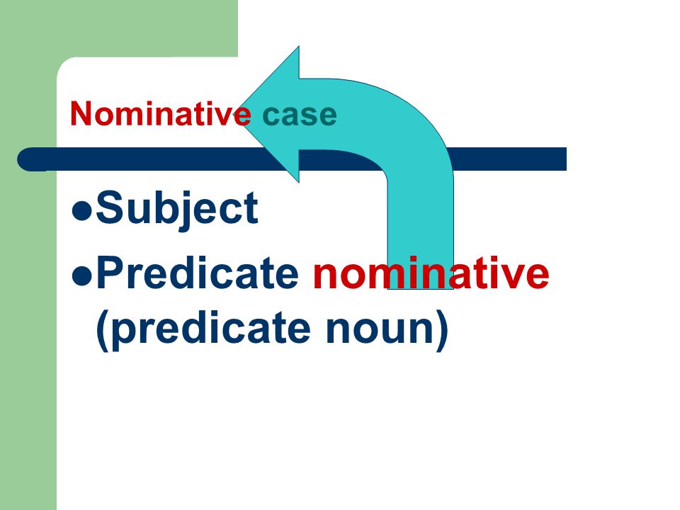 Nominative case Subject Predicate nominative (predicate noun)