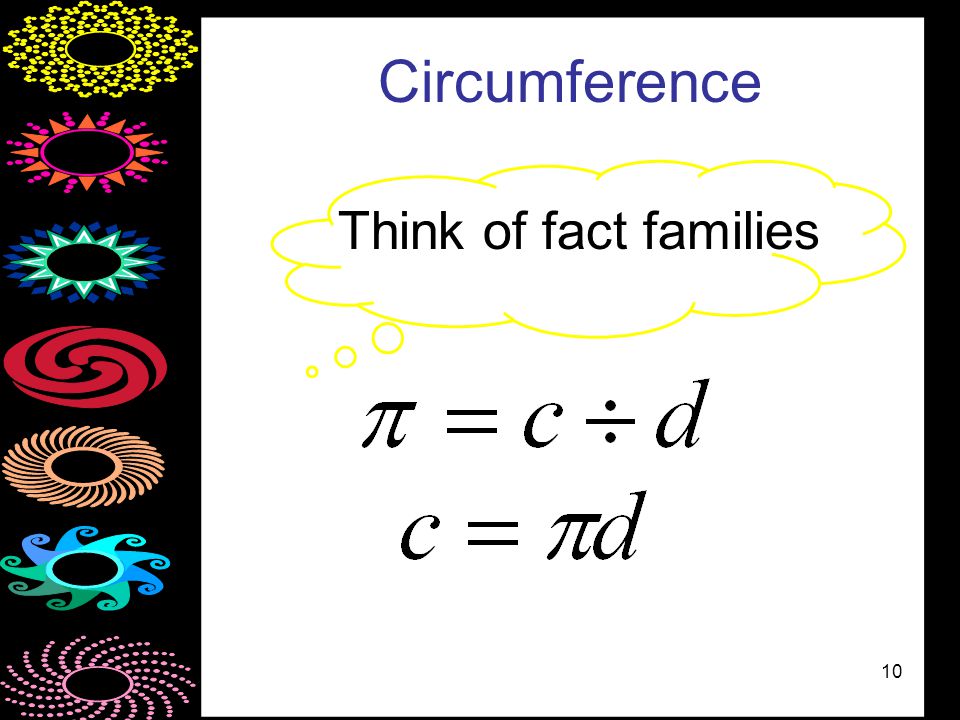 10 Think of fact families Circumference