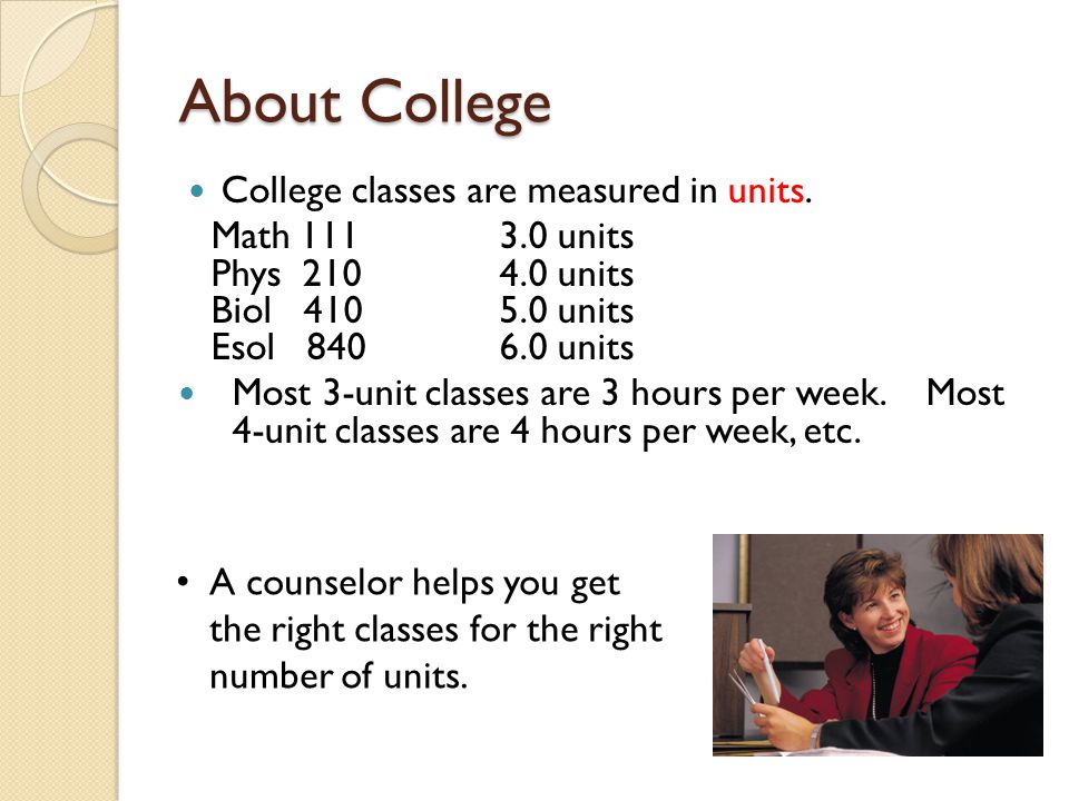 About College College classes are measured in units.