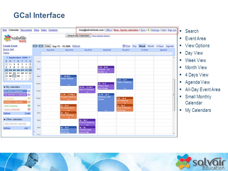 Education  Search  Event Area  View Options  Day View  Week View  Month View  4 Days View  Agenda View  All-Day Event Area  Small Monthly Calendar  My Calendars GCal Interface