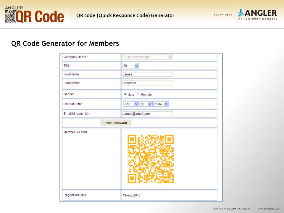 a Product of QR code (Quick Response Code) Generator QR Code Generator for Members Copyright © ANGLER Technologieswww.angleritech.com